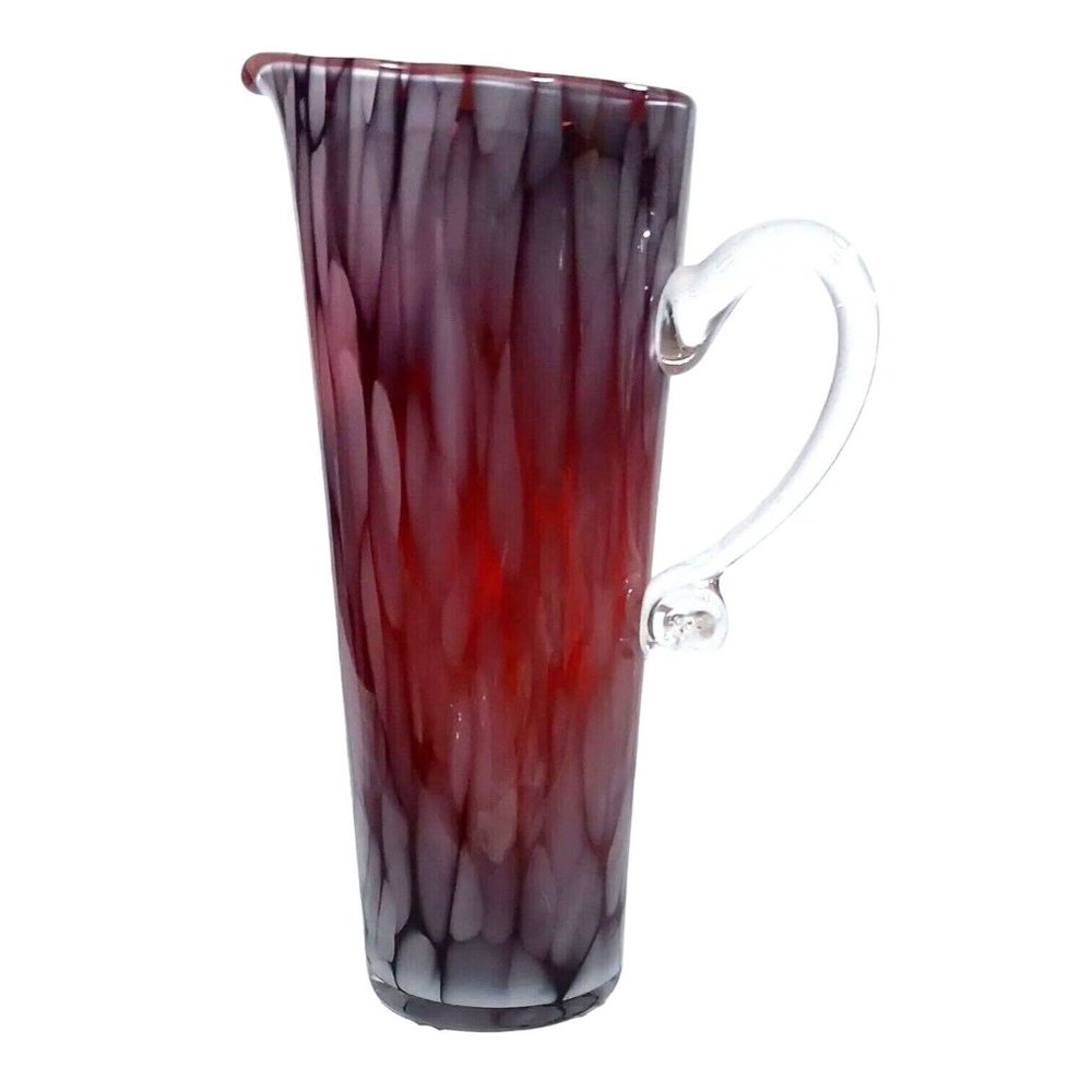 TALL 11.25" RUBY RED POLISH ART GLASS TEA COCKTAIL PITCHER ALICJA